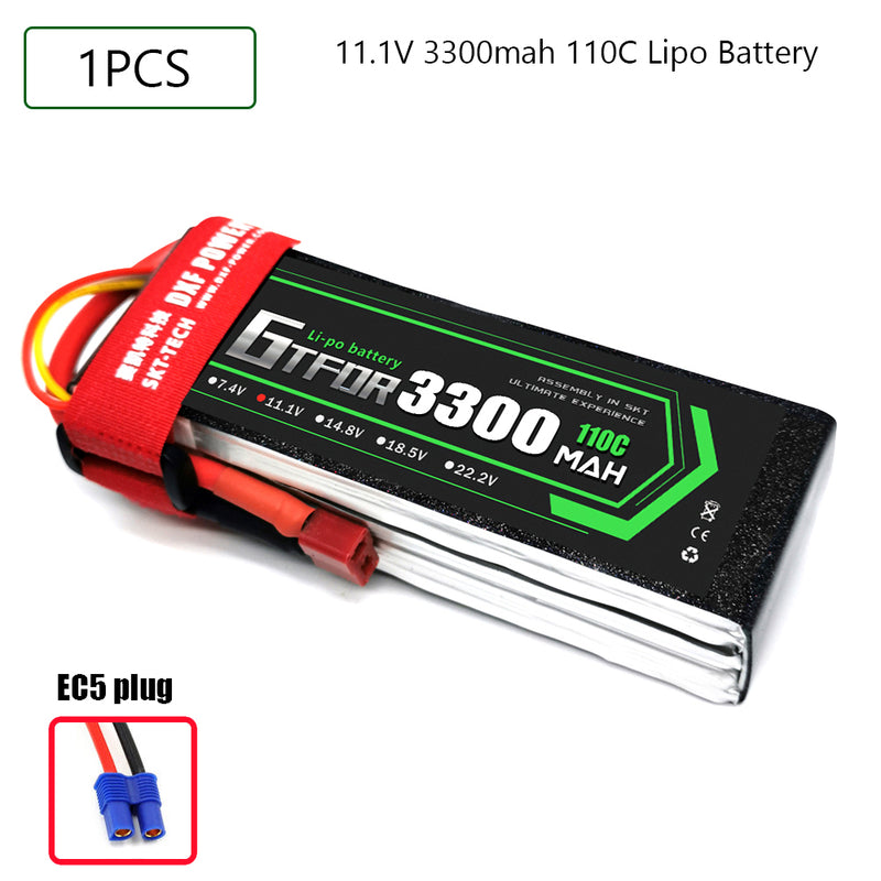 (CN)GTFDR 3S Lipo Battery 11.1V 110C 3300mAh Soft Case Battery with EC5 XT90 Connector for Car Truck Tank RC Buggy Truggy Racing Hobby