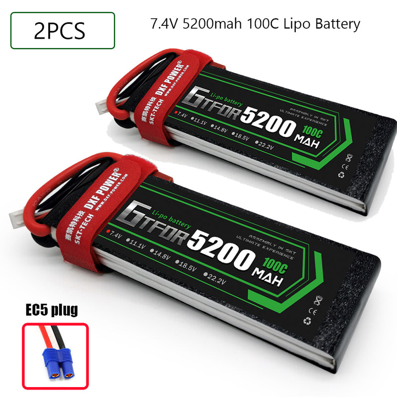 (CN)GTFDR 2S Lipo Battery 7.4V 100C 5200mAh Soft Case Battery with EC5 XT90 Connector for Car Truck Tank RC Buggy Truggy Racing Hobby