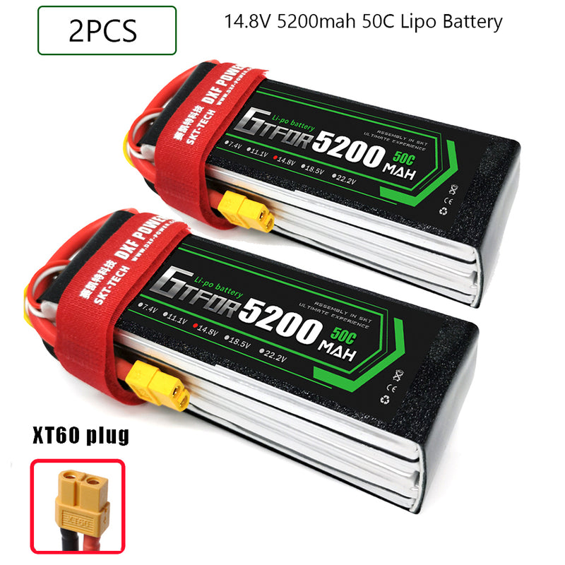 (CN)GTFDR 4S Lipo Battery 14.8V 50C 5200mAh Soft Case Battery with EC5 XT90 Connector for Car Truck Tank RC Buggy Truggy Racing Hobby