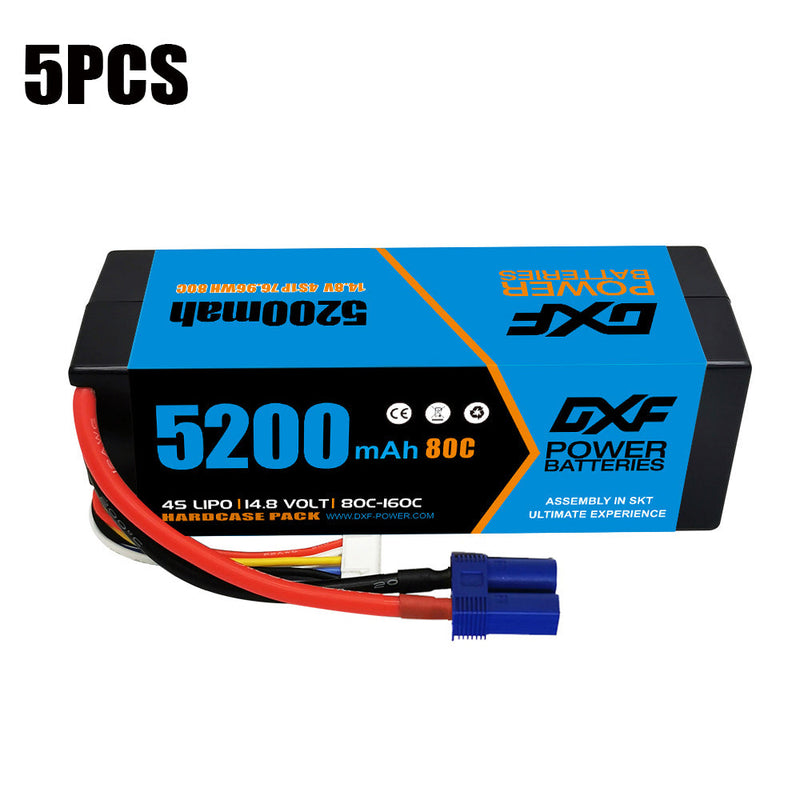 (EU)DXF Lipo Akku 4S 14,8V 5200MAH 80C Lipo Hardcase mit EC5 Stecker für Rc 1/8 1/10 Buggy Truck Car Off-Road Drone 