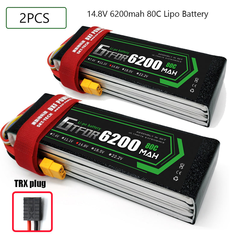 (CN)GTFDR 4S Lipo Battery 14.8V 80C 6200mAh Soft Case Battery with EC5 XT90 Connector for Car Truck Tank RC Buggy Truggy Racing Hobby