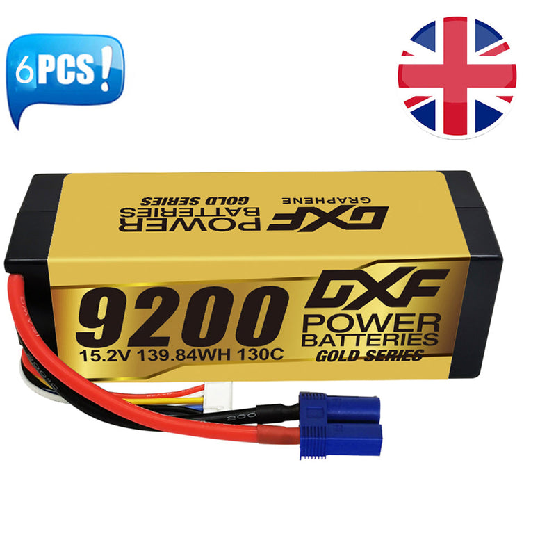 (UK)DXF High Voltage 4S 9200 mAh 15,2 V 130C Lipo-Akku mit hoher Kapazität im Hardcase mit XT90 Spin für 1:8 Scala RC Auto, Multi-Rotor RC Aeroplano, RC Elicottero, RC Barca 