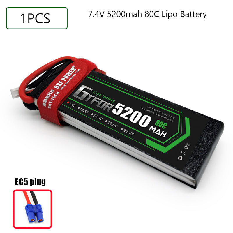 (CN)GTFDR 2S Lipo Battery 7.4V 80C 5200mAh Soft Case Battery with EC5 XT90 Connector for Car Truck Tank RC Buggy Truggy Racing Hobby