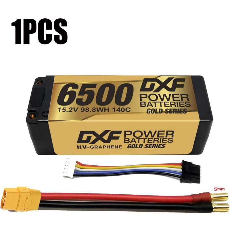 (GE)DXF Lipo Akku 4S 15,2V 6500MAH 140C GoldSeries LCG 5MM Graphene Lipo Hardcase mit EC5 und XT90 Stecker für Rc 1/8 1/10 Buggy Truck Car Off-Road Drohne 