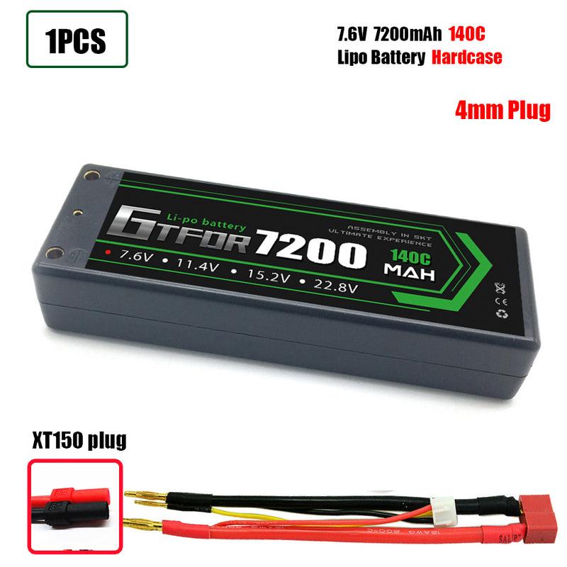 (CN)GTFDR 2S Lipo Battery 7200mAh 7.6V 140C 4mm Hardcase EC5 Plug for RC Buggy Truggy 1/10 Scale Racing Helicopters RC Car Boats