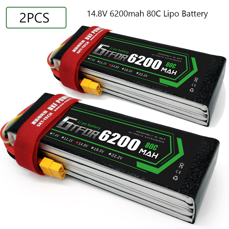 (CN)GTFDR 4S Lipo Battery 14.8V 80C 6200mAh Soft Case Battery with EC5 XT90 Connector for Car Truck Tank RC Buggy Truggy Racing Hobby