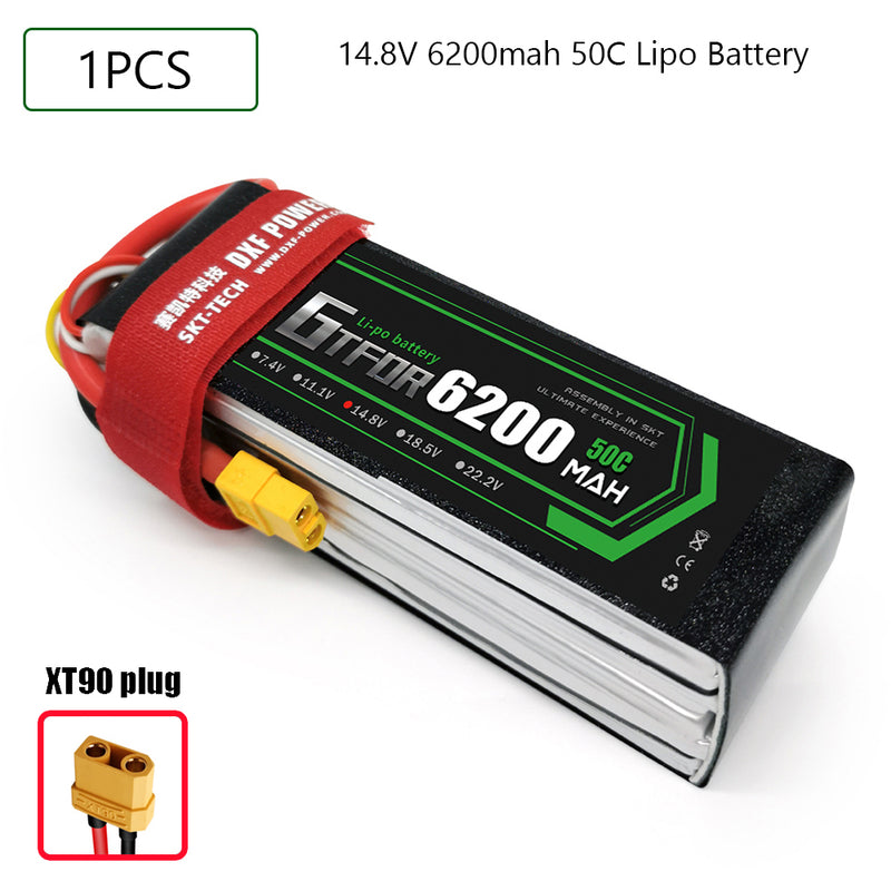 (CN)GTFDR 4S Lipo Battery 14.8V 50C 6200mAh Soft Case Battery with EC5 XT90 Connector for Car Truck Tank RC Buggy Truggy Racing Hobby