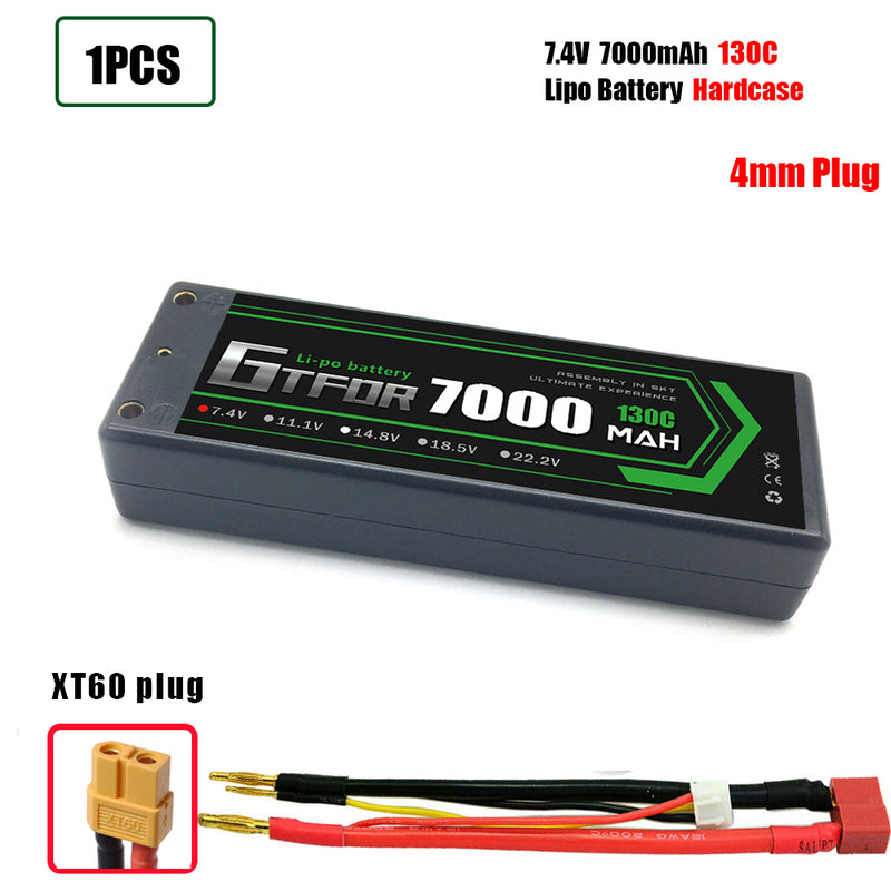 (CN)GTFDR 2S Lipo Battery 7000mAh 7.4V 130C 4mm Hardcase EC5 Plug for RC Buggy Truggy 1/10 Scale Racing Helicopters RC Car Boats