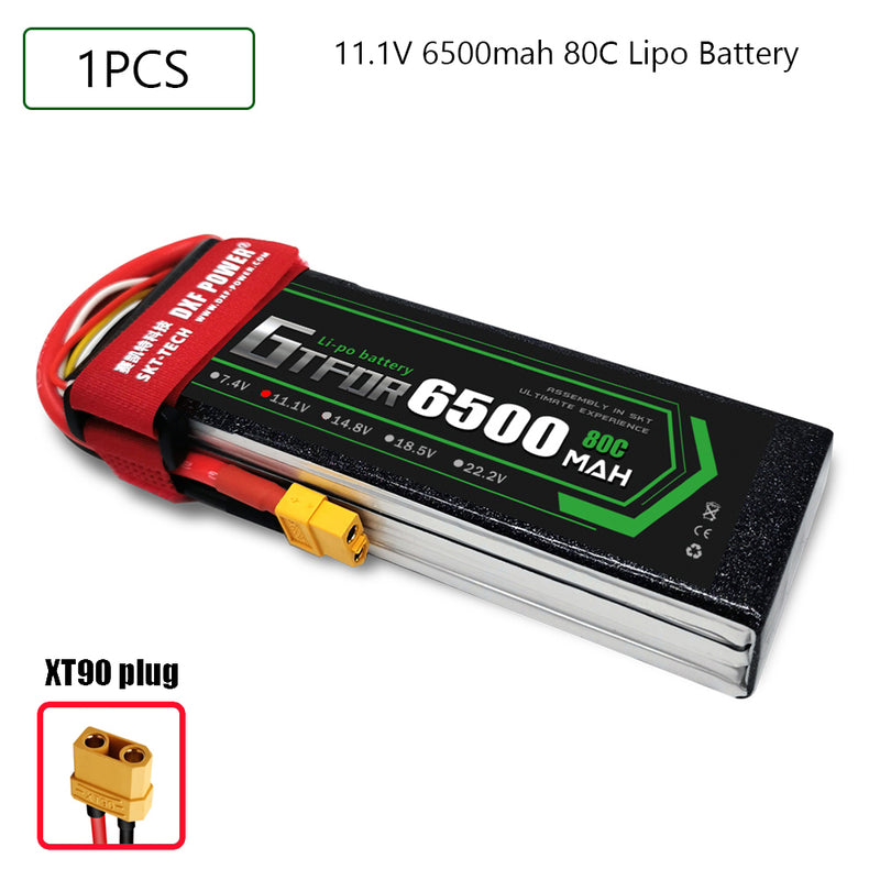 (CN)GTFDR 3S Lipo Battery 11.1V 80C 6500mAh Soft Case Battery with EC5 XT90 Connector for Car Truck Tank RC Buggy Truggy Racing Hobby