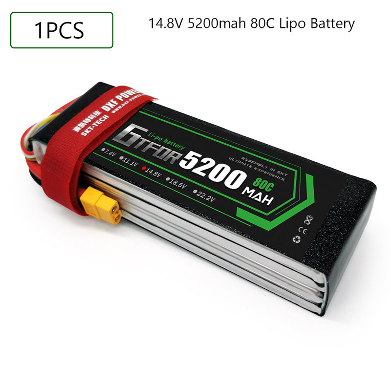 (CN)GTFDR 4S Lipo Battery 14.8V 80C 5200mAh Soft Case Battery with EC5 XT90 Connector for Car Truck Tank RC Buggy Truggy Racing Hobby