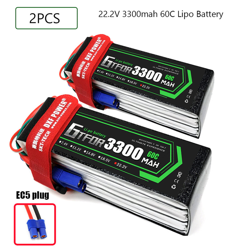 (CN)GTFDR 6S Lipo Battery 22.2V 60C 3300mAh Soft Case Battery with EC5 XT90 Connector for Car Truck Tank RC Buggy Truggy Racing Hobby