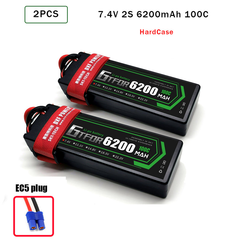 (CN)GTFDR 2S Lipo Battery 6200mAh 7.4V 100C Hardcase EC5 Plug for RC Buggy Truggy 1/10 Scale Racing Helicopters RC Car Boats