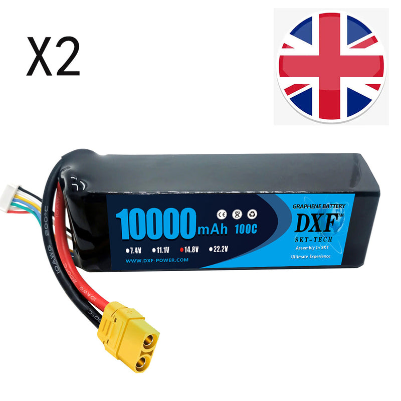 (UK)DXF 4S Lipo Battery 14.8V 10000mAh 100C 200C Deans/T XT90 EC5 for RC 1/8 1/10 Car Truck Tank Models XXMAX 8S Arrama