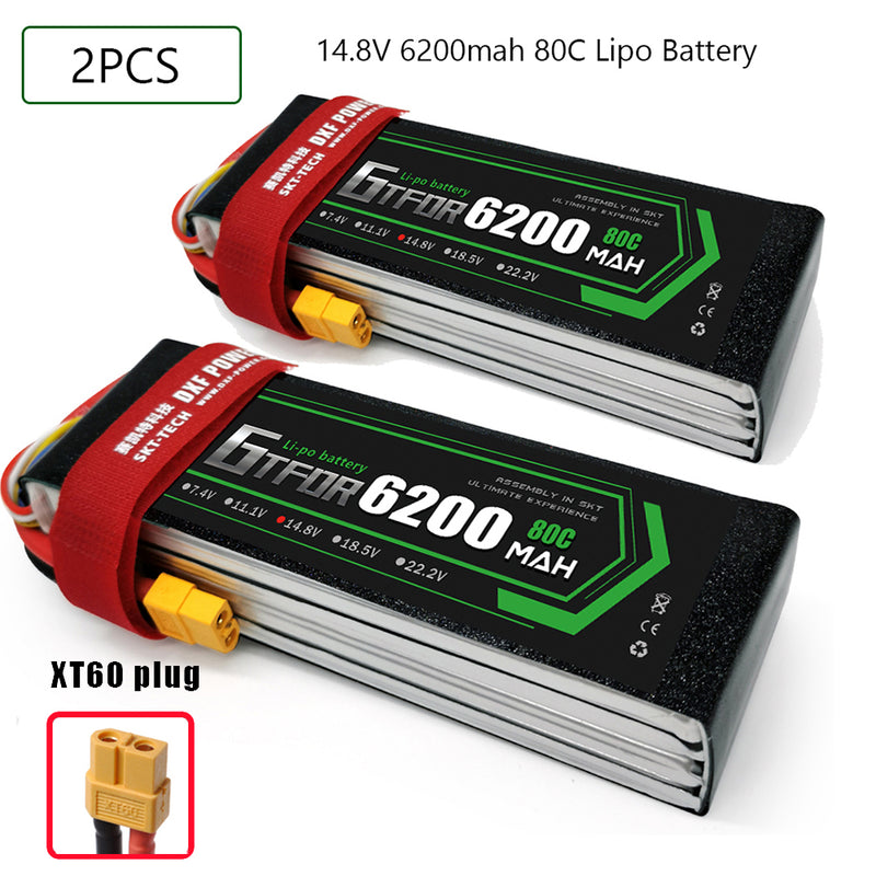 (CN)GTFDR 4S Lipo Battery 14.8V 80C 6200mAh Soft Case Battery with EC5 XT90 Connector for Car Truck Tank RC Buggy Truggy Racing Hobby