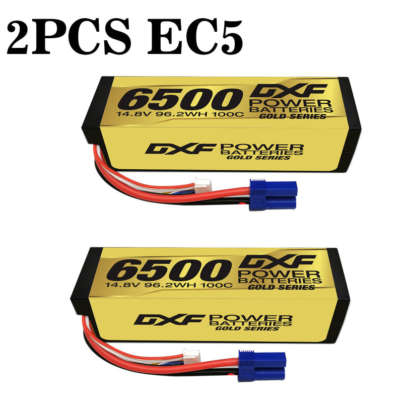 (FR)DXF Lipo Battery 4S 14.8V 6500MAH 100C GoldSeries Graphene lipo Hardcase with EC5 and XT90 Plug for Rc 1/8 1/10 Buggy Truck Car Off-Road Drone