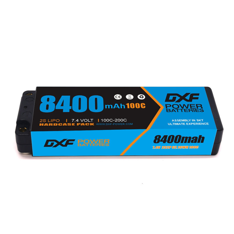 (EU)DXF Lipo Battery 2S 7.4V 8400mAh 100C/200C Hardcase Battery Graphene 5MM Battery for Rc Truck Drone 1/10 1/8 Scale Traxxas Slash 4x4 RC Car Buggy truggy