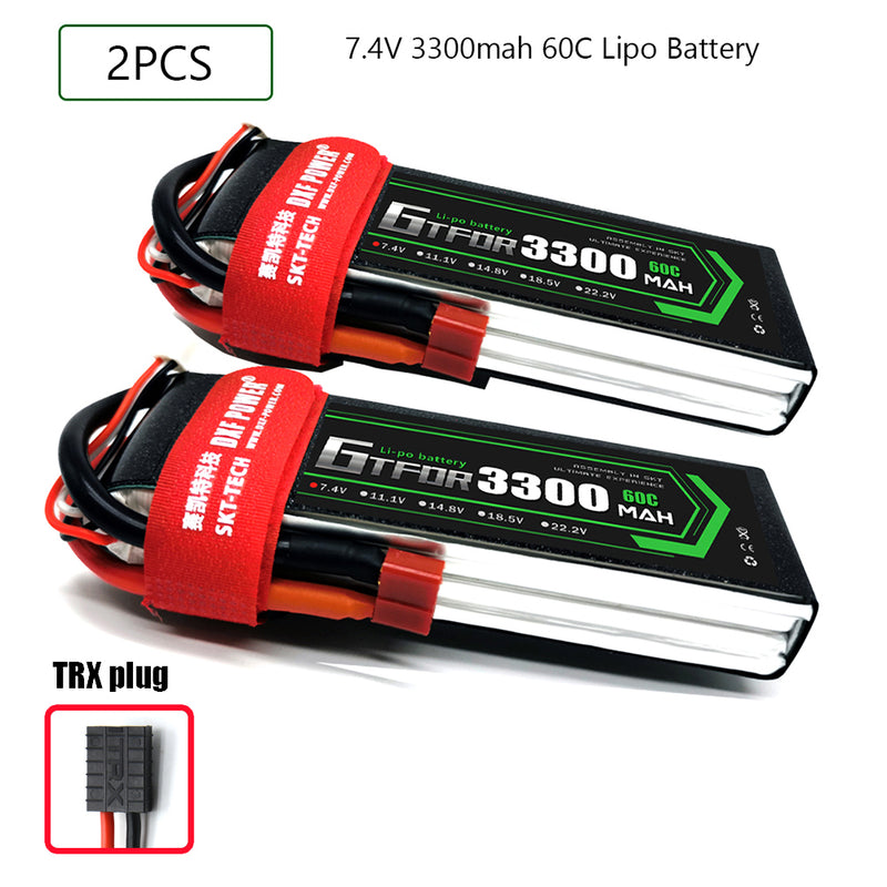 (CN)GTFDR 2S Lipo Battery 7.4V 60C 3300mAh Soft Case Battery with EC5 XT90 Connector for Car Truck Tank RC Buggy Truggy Racing Hobby