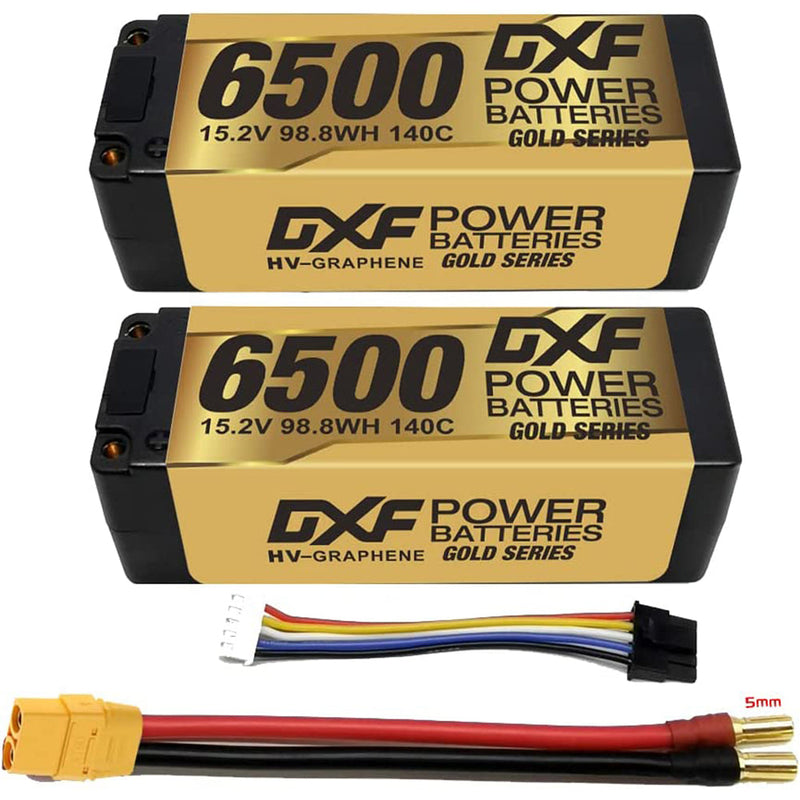 (GE)DXF Lipo Battery 4S 15.2V 6500MAH 140C GoldSeries  LCG 5MM Graphene lipo Hardcase with EC5 and XT90 Plug for Rc 1/8 1/10 Buggy Truck Car Off-Road Drone