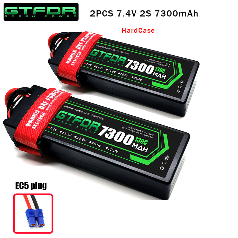 (CN)GTFDR 2S Lipo Battery 7300mAh 7.4V 130C Hardcase EC5 Plug for RC Buggy Truggy 1/10 Scale Racing Helicopters RC Car Boats