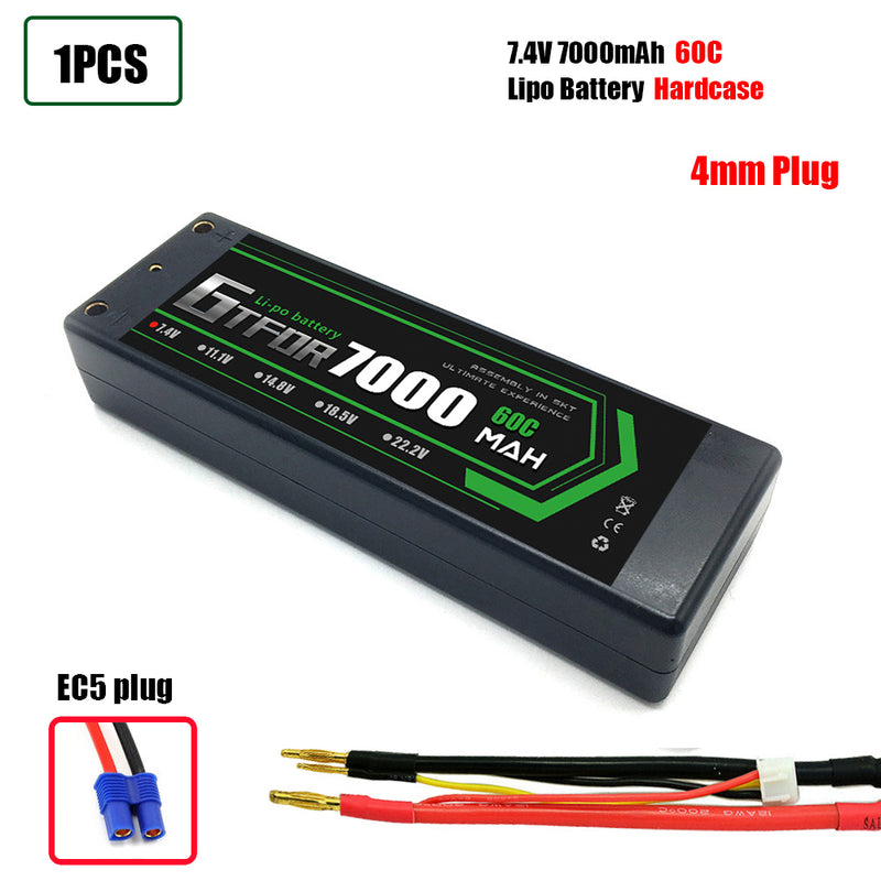 (CN)GTFDR 2S Lipo Battery 7000mAh 7.4V 60C 4mm Hardcase EC5 Plug for RC Buggy Truggy 1/10 Scale Racing Helicopters RC Car Boats