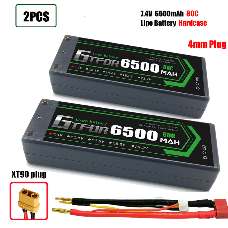 (CN)GTFDR 2S Lipo Battery 6500mAh 7.4V 80C 4mm Hardcase EC5 Plug for RC Buggy Truggy 1/10 Scale Racing Helicopters RC Car Boats