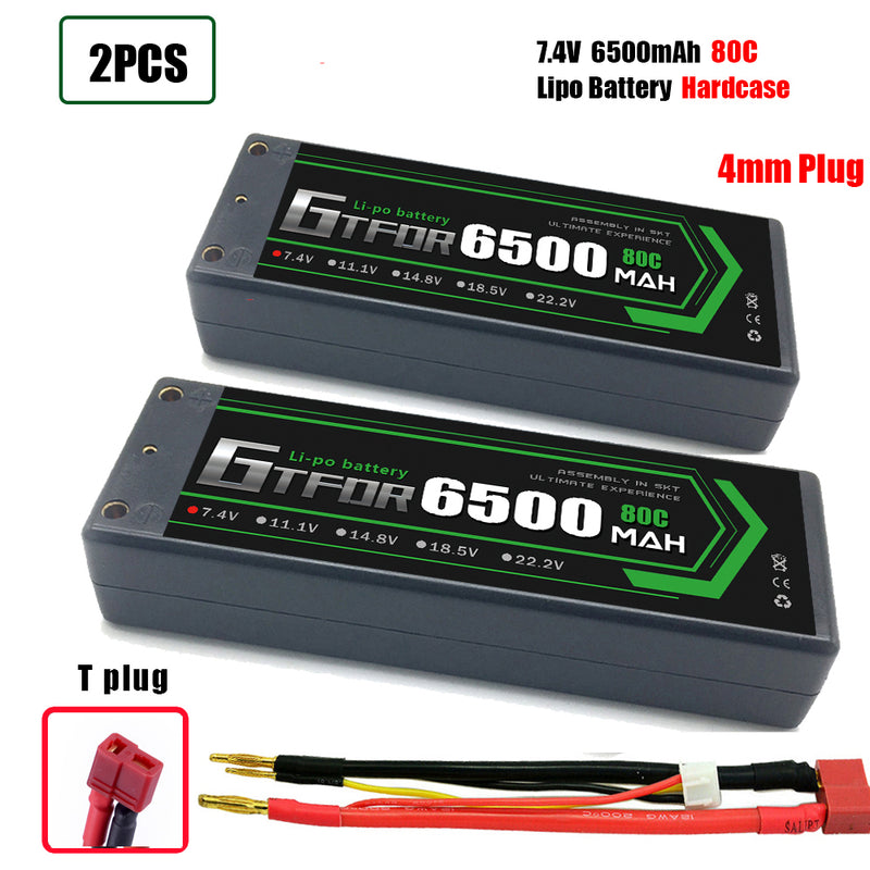 (CN)GTFDR 2S Lipo Battery 6500mAh 7.4V 80C 4mm Hardcase EC5 Plug for RC Buggy Truggy 1/10 Scale Racing Helicopters RC Car Boats