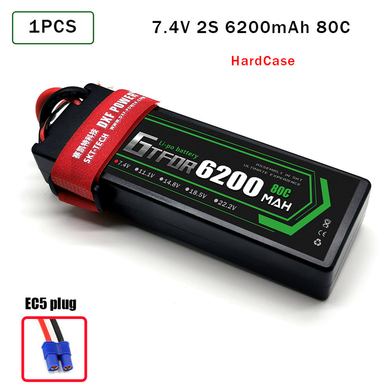 (CN)GTFDR 2S Lipo Battery 6200mAh 7.4V 80C Hardcase EC5 Plug for RC Buggy Truggy 1/10 Scale Racing Helicopters RC Car Boats