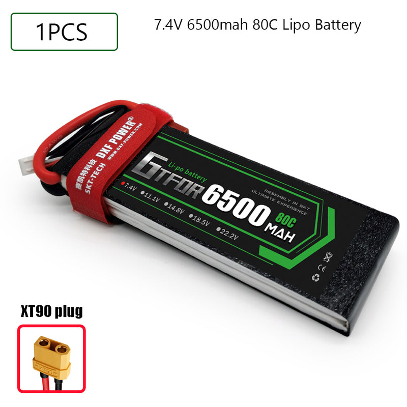 (CN)GTFDR 2S Lipo Battery 7.4V 80C 6500mAh Soft Case Battery with EC5 XT90 Connector for Car Truck Tank RC Buggy Truggy Racing Hobby