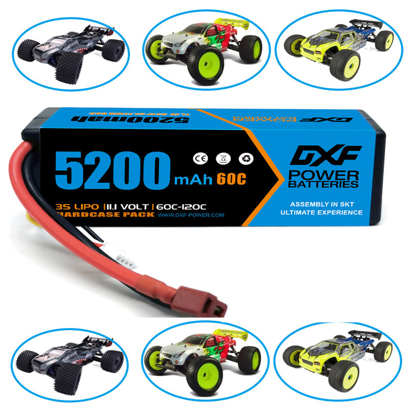 (GE)DXF Lipo Battery 3S 11.1V 5200MAH 60C Blue Series lipo Hardcase with Deans Plug for Rc 1/8 1/10 Buggy Truck Car Off-Road Drone