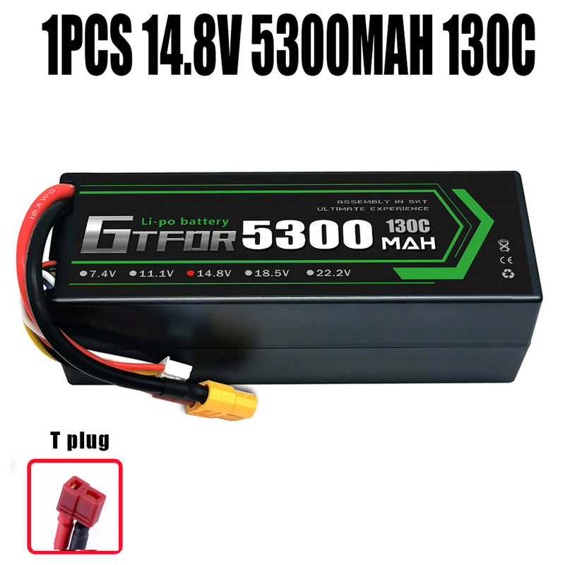 (CN)GTFDR 4S Lipo Battery 5300mAh 14.8V 130C Hardcase EC5 Plug for RC Buggy Truggy 1/10 Scale Racing Helicopters RC Car Boats