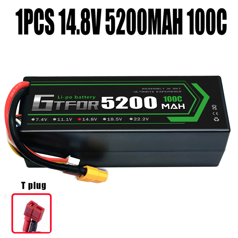 (CN)GTFDR 4S Lipo Battery 5200mAh 14.8V 100C Hardcase EC5 Plug for RC Buggy Truggy 1/10 Scale Racing Helicopters RC Car Boats