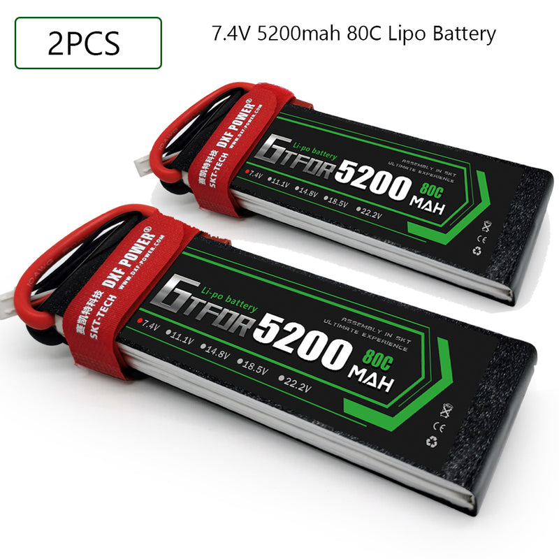 (CN)GTFDR 2S Lipo Battery 7.4V 80C 5200mAh Soft Case Battery with EC5 XT90 Connector for Car Truck Tank RC Buggy Truggy Racing Hobby