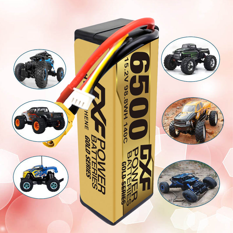 (GE)DXF Lipo Akku 4S 15,2V 6500MAH 140C GoldSeries Graphene Lipo Hardcase mit EC5 und XT90 Stecker für Rc 1/8 1/10 Buggy Truck Car Off-Road Drohne 