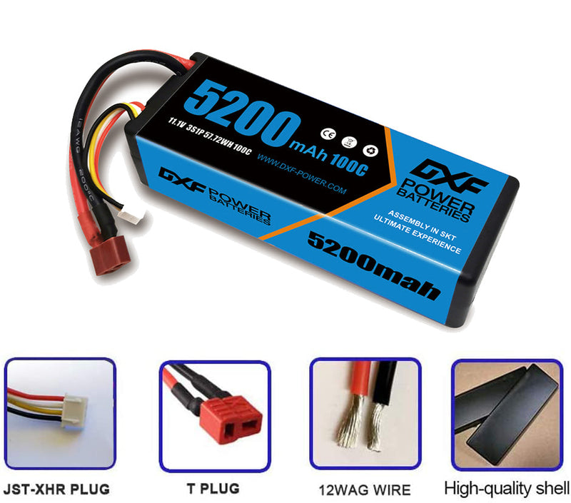 (EU)DXF Lipo Battery 3S 11.1V 5200MAH 100C Blue Series Graphene lipo Hardcase with Deans Plug for Rc 1/8 1/10 Buggy Truck Car Off-Road Drone