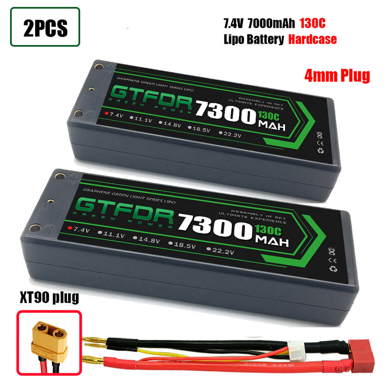 (CN)GTFDR 2S Lipo Battery 7300mAh 7.4V 130C 4mm Hardcase EC5 Plug for RC Buggy Truggy 1/10 Scale Racing Helicopters RC Car Boats