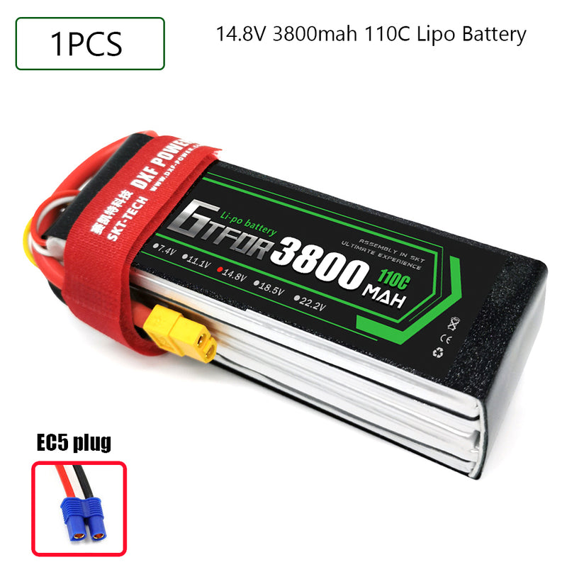 (CN)GTFDR 4S Lipo Battery 14.8V 110C 3800mAh Soft Case Battery with EC5 XT90 Connector for Car Truck Tank RC Buggy Truggy Racing Hobby