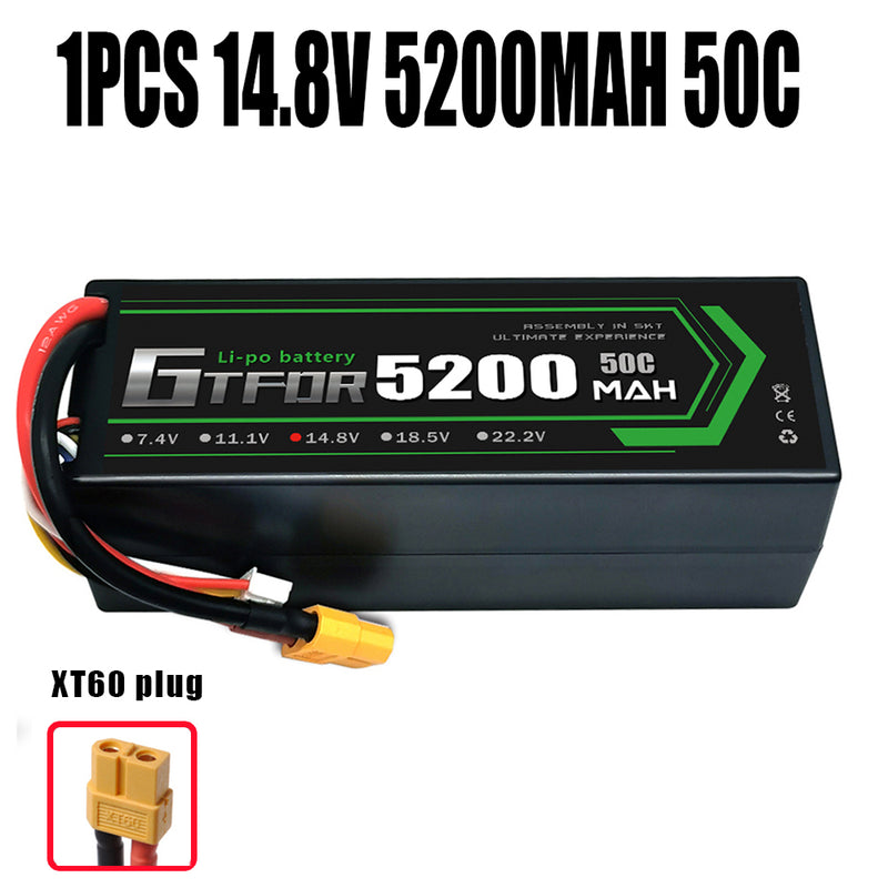 (CN)GTFDR 4S Lipo Battery 5200mAh 14.8V 50C Hardcase EC5 Plug for RC Buggy Truggy 1/10 Scale Racing Helicopters RC Car Boats