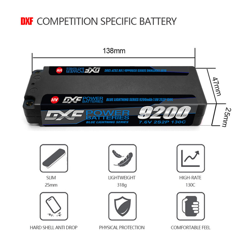 (ES) DXF 2S 7,6 V Lipo-Akku 130 C 9200 mAh mit 5 mm Kugel für RC 1/8 Fahrzeuge, Auto, LKW, Tank, Truggy, Wettbewerb, Rennsport, Hobby 