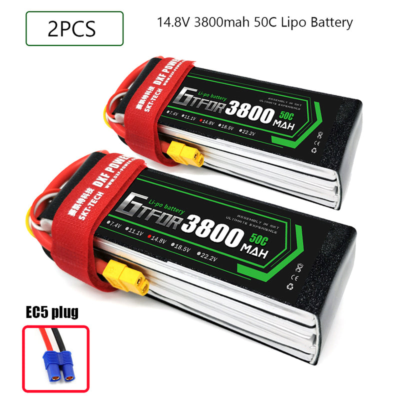 (CN)GTFDR 4S Lipo Battery 14.8V 50C 3800mAh Soft Case Battery with EC5 XT90 Connector for Car Truck Tank RC Buggy Truggy Racing Hobby