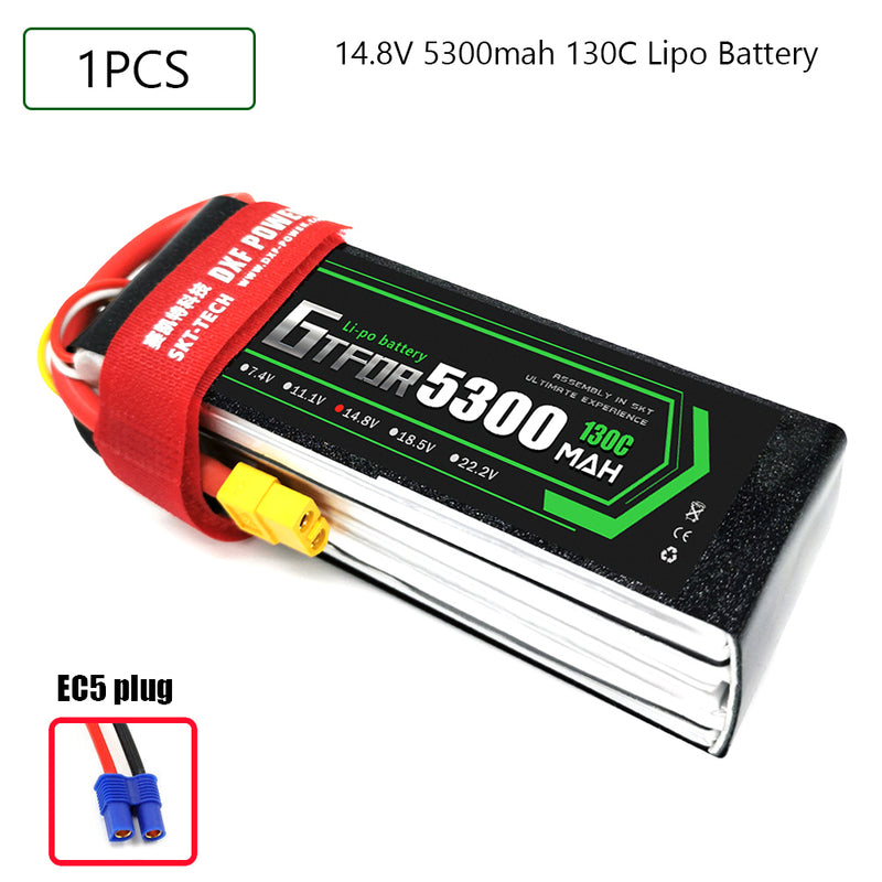 (CN)GTFDR 4S Lipo Battery 14.8V 130C 5300mAh Soft Case Battery with EC5 XT90 Connector for Car Truck Tank RC Buggy Truggy Racing Hobby