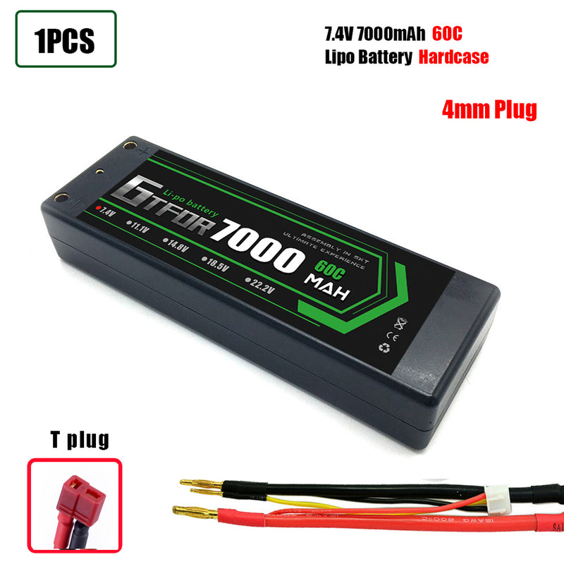 (CN)GTFDR 2S Lipo Battery 7000mAh 7.4V 60C 4mm Hardcase EC5 Plug for RC Buggy Truggy 1/10 Scale Racing Helicopters RC Car Boats