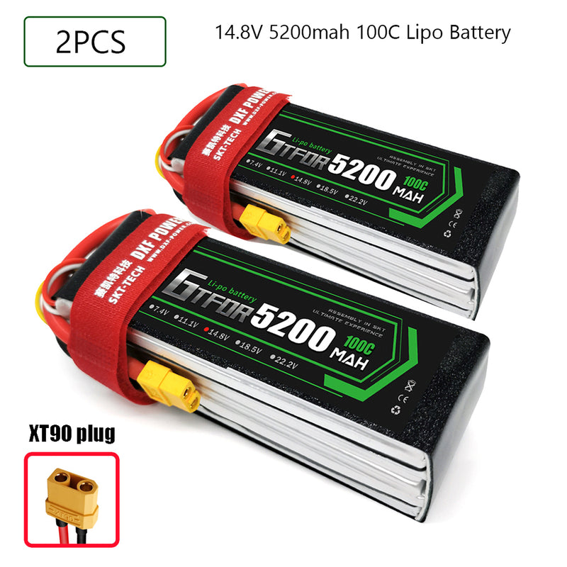 (CN)GTFDR 4S Lipo Battery 14.8V 100C 5200mAh Soft Case Battery with EC5 XT90 Connector for Car Truck Tank RC Buggy Truggy Racing Hobby