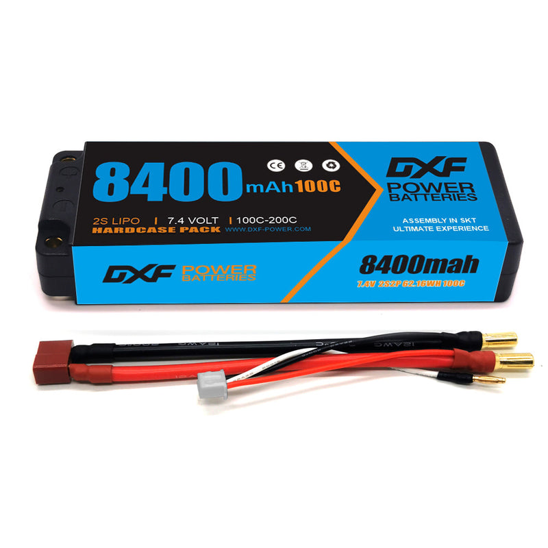 (EU)DXF Lipo Battery 2S 7.4V 8400mAh 100C/200C Hardcase Battery Graphene 5MM Battery for Rc Truck Drone 1/10 1/8 Scale Traxxas Slash 4x4 RC Car Buggy truggy