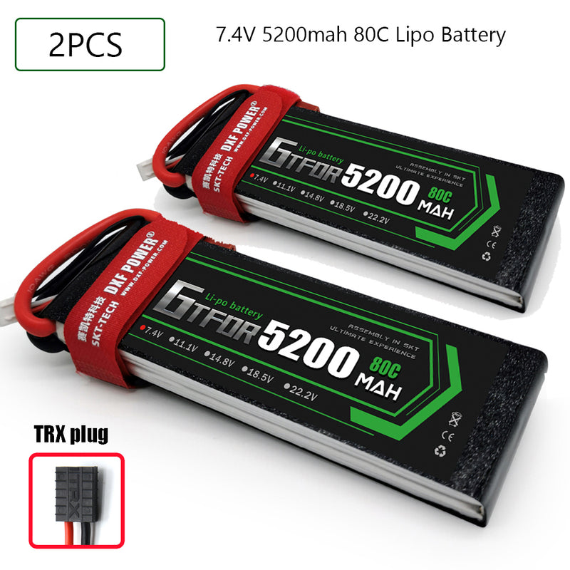 (CN)GTFDR 2S Lipo Battery 7.4V 80C 5200mAh Soft Case Battery with EC5 XT90 Connector for Car Truck Tank RC Buggy Truggy Racing Hobby