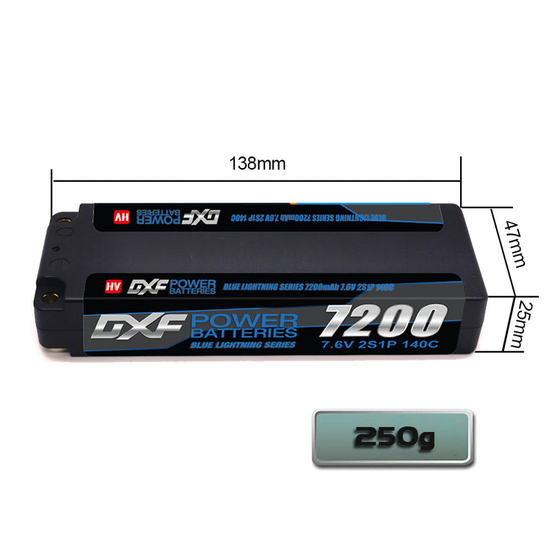 (IT) DXF 2S 7.6V Lipo Battery 140C 7200mAh LCG with 5mm Bullet for RC 1/8 Vehicles Car Truck Tank Truggy Competition Racing Hobby