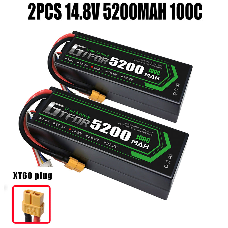 (CN)GTFDR 4S Lipo Battery 5200mAh 14.8V 100C Hardcase EC5 Plug for RC Buggy Truggy 1/10 Scale Racing Helicopters RC Car Boats