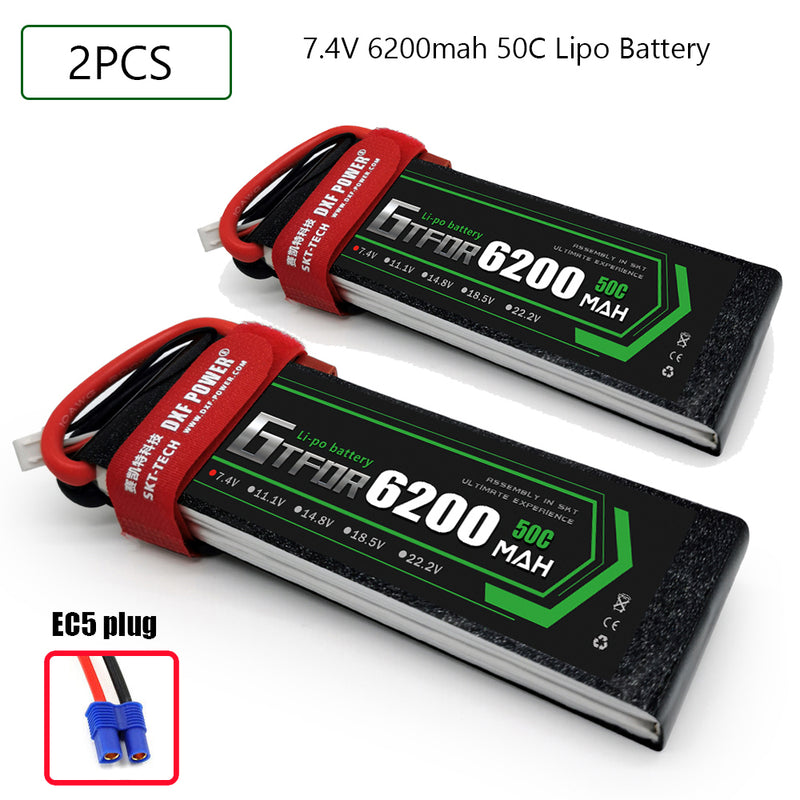 (CN)GTFDR 2S Lipo Battery 7.4V 50C 6200mAh Soft Case Battery with EC5 XT90 Connector for Car Truck Tank RC Buggy Truggy Racing Hobby