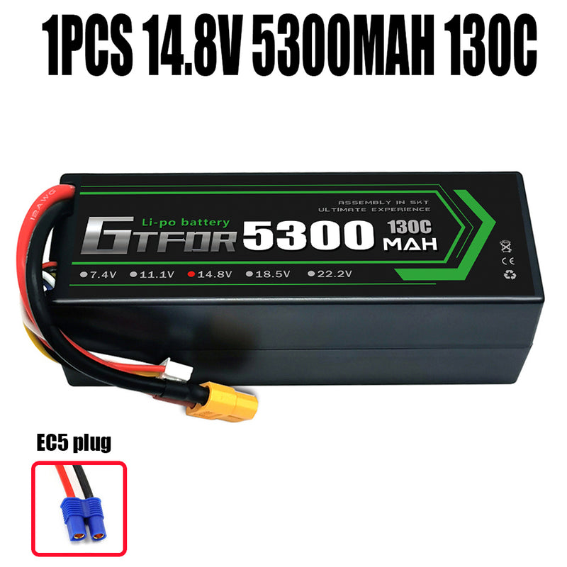 (CN)GTFDR 4S Lipo Battery 5300mAh 14.8V 130C Hardcase EC5 Plug for RC Buggy Truggy 1/10 Scale Racing Helicopters RC Car Boats