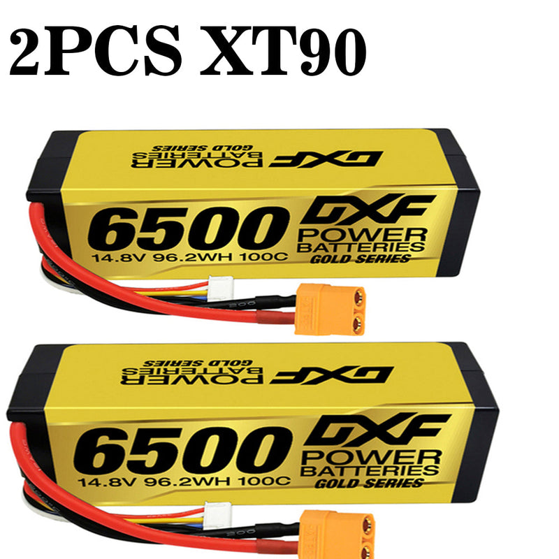 (FR)DXF Lipo Battery 4S 14.8V 6500MAH 100C GoldSeries Graphene lipo Hardcase with EC5 and XT90 Plug for Rc 1/8 1/10 Buggy Truck Car Off-Road Drone