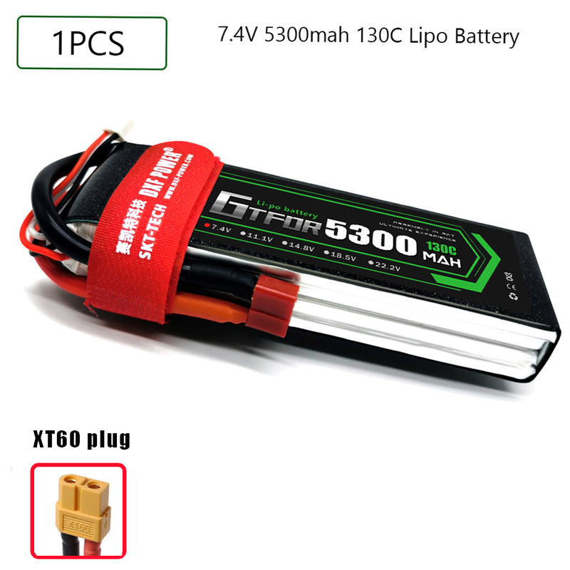 (CN)GTFDR 2S Lipo Battery 7.4V 130C 5300mAh Soft Case Battery with EC5 XT90 Connector for Car Truck Tank RC Buggy Truggy Racing Hobby